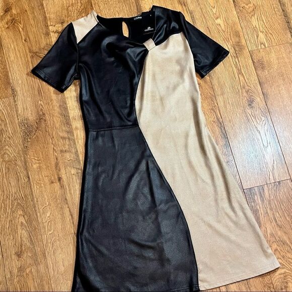 COURAGE.b BLACK/BEIGE FAUX LEATHER/SUEDE ROMATA DRESS S NWT - Picture 5 of 16